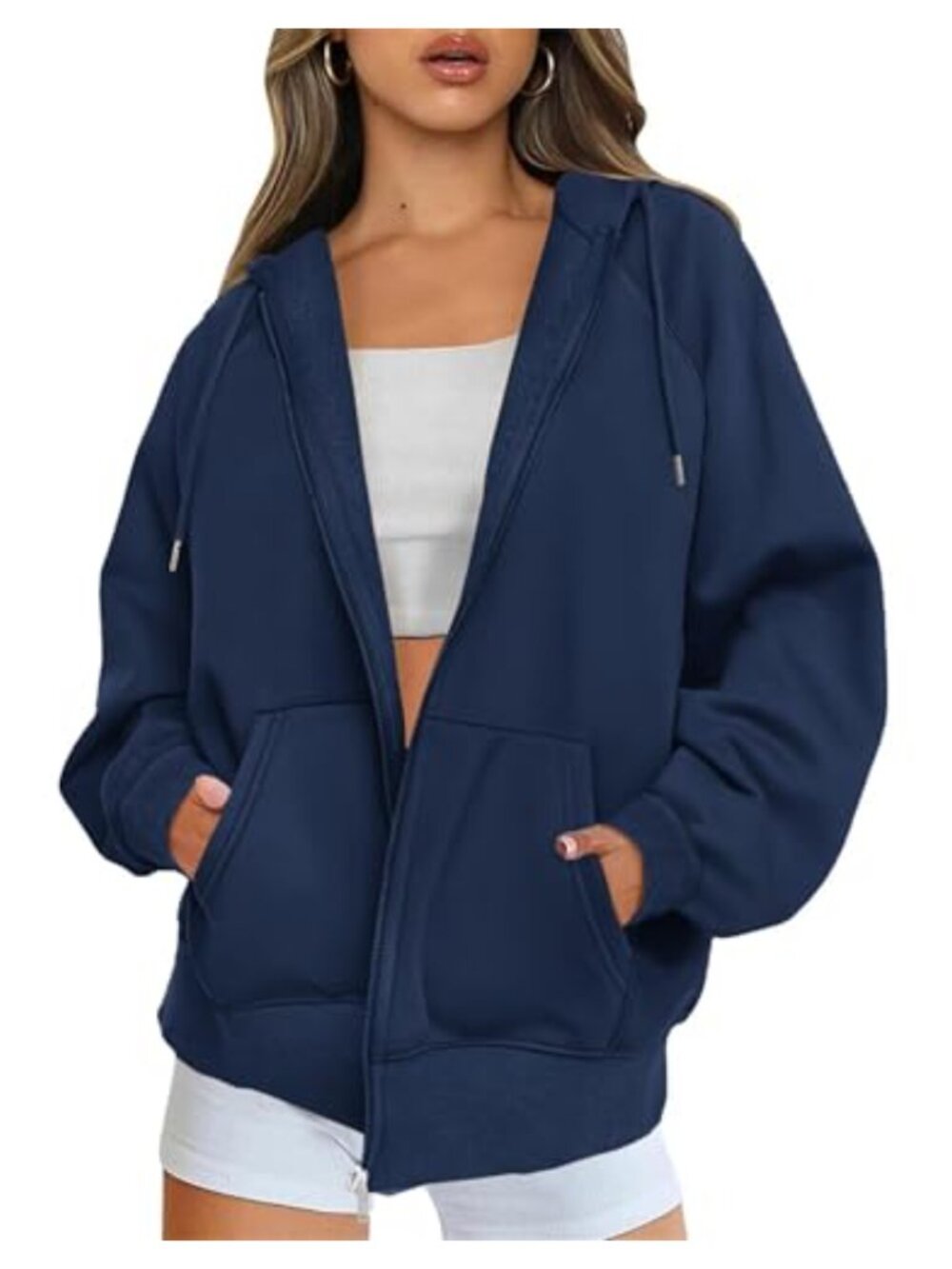 Women's Zip Up Hoodie Oversized Fleece Jacket Long Sleeve Cotton Blend